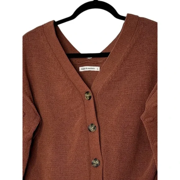 Anthropologie Moon & Madison Cardigan Women Large Knit Cropped Corpcore Academia - Picture 7 of 8